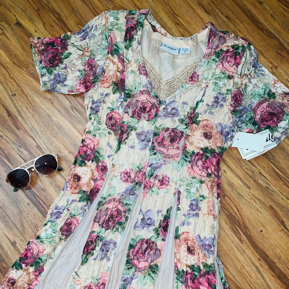 NWT💫 Beautiful 90s vintage floral lace boho dress - Picture 8 of 8